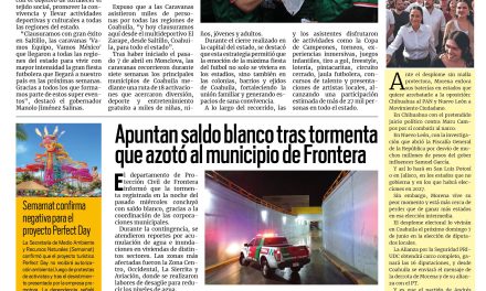 Portada RCG Centro [22 de mayo de 2026] Concluyen con éxito las caravanas futboleras Coahuila Pa´l Mundo; apuntan saldo blanco tras tormenta que azotó a Frontera y más…