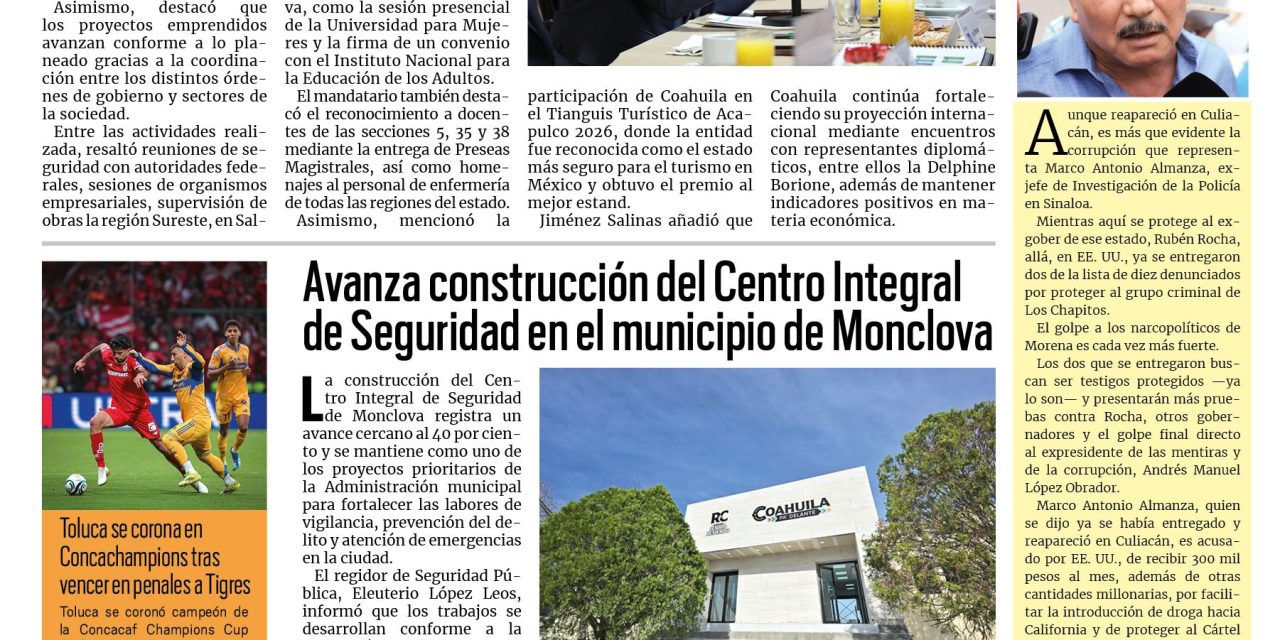 Portada RCG Centro [31 de mayo de 2026] En Coahuila el trabajo mata grilla: Manolo; Refuerzan acciones preventivas contra el gusano barrenador en la región y más…