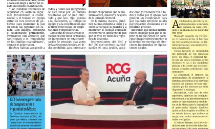 Portada RCG Fronteriza [12 de mayo de 2026] Manolo Jiménez preside la Mesa de Construcción de Paz y Seguridad; operativos antialcohol buscan prevenir accidentes viales y más…
