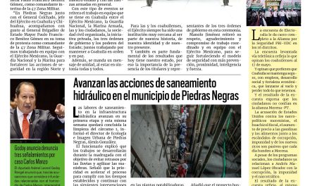 Portada RCG Fronteriza [19 de mayo de 2026] Mantenemos a Coahuila como el estado más seguro: Manolo Jiménez; avanzan las acciones de saneamiento hidráulico en Piedras Negras y más…