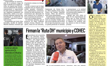 Portada RCG Fronteriza [28 de mayo de 2026] Supervisa Manolo Jiménez trabajos de construcción de la Expo Coahuila; firman la ‘Ruta DH’ municipio y CDHEC y más…