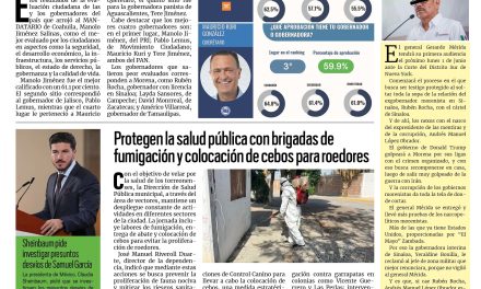 Portada RCG Lagunera [20 de mayo de 2026] Manolo Jiménez es el gobernador mejor aprobado del país; protegen la salud pública con brigadas de fumigación y colocación de cebos para roedores y más…