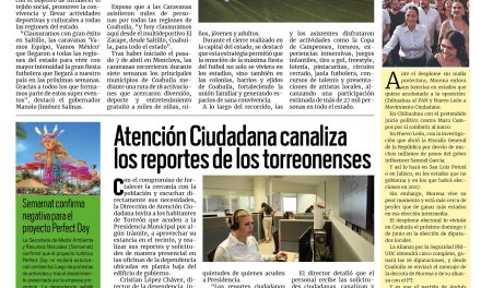 Portada RCG Lagunera [22 de mayo de 2026] Concluyen con éxito las caravanas futboleras Coahuila Pa´l Mundo; atención Ciudadana canaliza los reportes de los torreonenses y más…