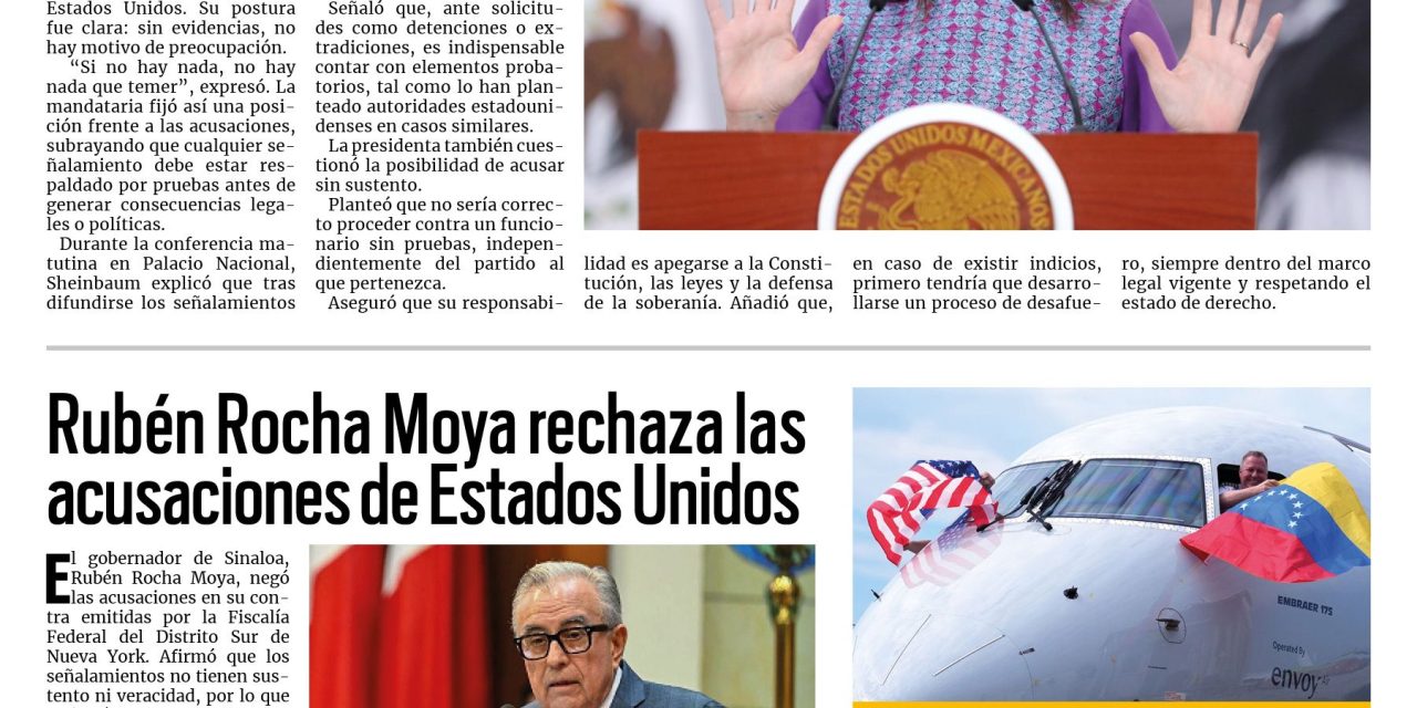 Portada RCG Nacional e Internacional [1 de mayo de 2026] No hay nada que temer: asegura presidenta Sheinbaum en caso Rocha; Rubén Rocha rechaza acusaciones de Estados Unidos y más…