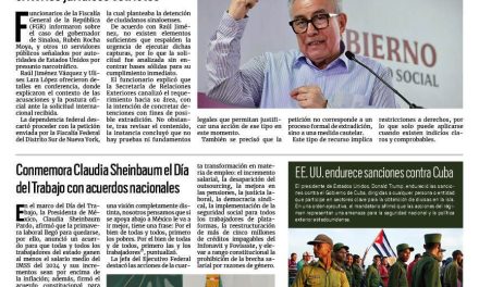 Portada RCG Nacional e Internacional [ 2 de mayo de 2026] FGR frena detención de Rubén Rocha Moya; conmemora Claudia Sheinbaum el Día del Trabajo con acuerdos nacionales y más…