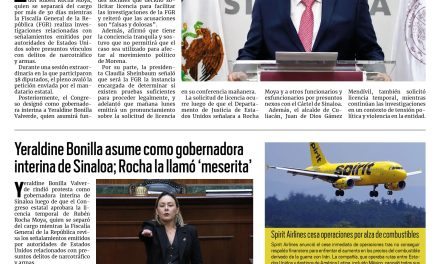 Portada RCG Nacional e Internacional [3 de mayo de 2026] Congreso aprueba solicitud de licencia del gobernador Rubén Rocha, acusado de narcopolítico por EE. UU.; Yeraldine Bonilla asume como gobernadora interina de Sinaloa; Rocha la llamó ‘meserita’ y más