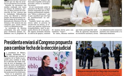 Portada RCG Nacional e Internacional [19 de mayo de 2026] Maru Campos afirma que no funcionará recolección de firmas de Morena; presidenta enviará al Congreso propuesta para cambiar fecha de la elección judicial y más…