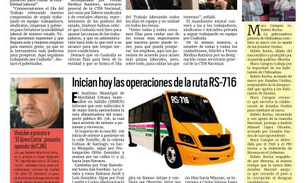 Portada RCG Media [6 de mayo de 2026] Coahuila es ejemplo de estabilidad laboral: Manolo Jiménez; inician hoy las operaciones de la ruta RS-716 y más…