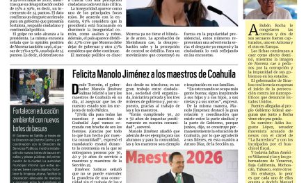 Portada RCG Media [16 de mayo de 2026] Se desploma la aprobación de la presidenta Claudia Sheinbaum; felicita Manolo Jiménez a los maestros de Coahuila y más…