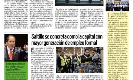 Portada RCG Media [19 de mayo de 2026] Mantenemos a Coahuila como el estado más seguro: Manolo Jiménez; Saltillo se concreta como la capital con mayor generación de empleo formal y más…