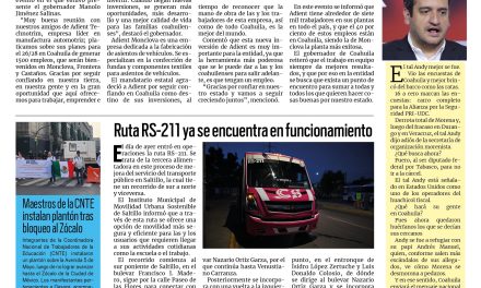 Portada RCG Media [26 de mayo de 2026] Anuncian mil 500 empleos de Adient Technotrim para la región Centro; Ruta RS-211 ya se encuentra en funcionamiento y más…