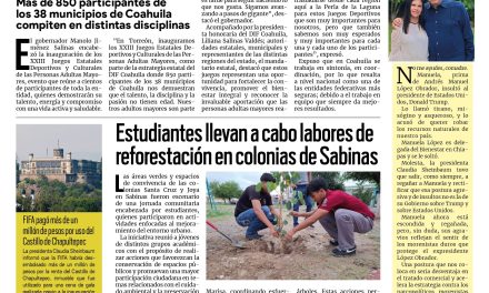 Portada RCG Carbonífera [19 de junio de 2026] Inauguran los Juegos Estatales Deportivos y Culturales de las Personas Adultas Mayores; estudiantes llevan a cabo labores de reforestación en colonias de Sabinas y más…