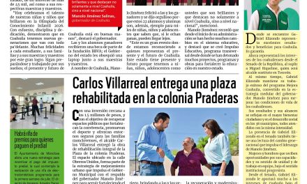 Portada RCG Centro [25 de junio de 2026] En Coahuila seguimos apostándole a la educación: Manolo Jiménez Salinas; Carlos Villarreal entrega plaza rehabilitada en la colonia Praderas y más…