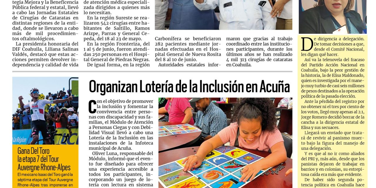 Portada RCG Fronteriza [14 de junio de 2026] Realizan Jornadas Estatales de Cirugías de Cataratas; Fortalecen prevención contra la rickettsiosis en Acuña y más…