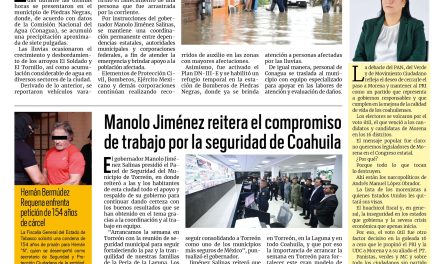 Portada RCG Fronteriza [16 de junio de 2026] Mantiene Coahuila operativo de atención por lluvias; Manolo Jiménez reitera el compromiso de trabajo por la seguridad y más…