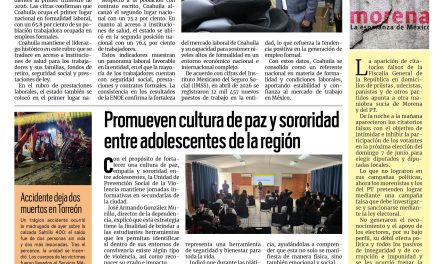 Portada RCG Lagunera [1 de junio de 2026] Coahuila, primer lugar nacional en formalidad laboral: INEGI; Promueven cultura de paz y sororidad entre adolescentes de la región y más…