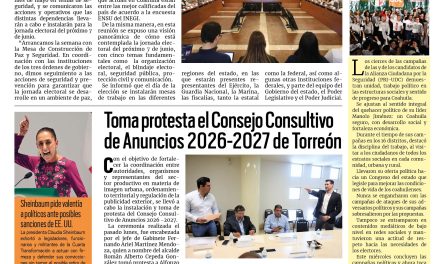 Portada RCG Lagunera [2 de junio de 2026] En equipo garantizamos una jornada electoral tranquila y en paz: Manolo; Preparan reforestación masiva en el Bosque Venustiano Carranza y más…