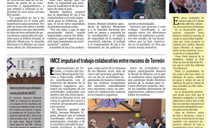 Portada RCG Lagunera [27 de junio de 2026] Manolo Jiménez entrega el cuartel militar en San Antonio de las Alazanas; IMCE impulsa el trabajo colaborativo entre museos de Torreón y más…