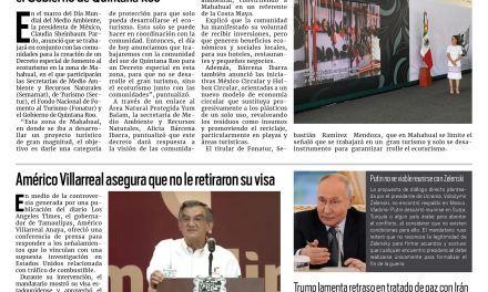 Portada RCG Nacional e Internacional [6 de junio de 2026] Sheinbaum anuncia decreto para fomentar el ecoturismo en Mahahual; Américo Villarreal asegura que no le retiraron su visa y más…