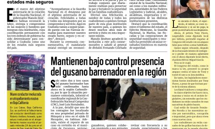 Portada RCG Carbonífera [1 de julio de 2026] En Coahuila celebramos el aniversario de la Guardia Nacional: Manolo Jiménez; mantienen bajo control presencia del gusano barrenador en la región y más…