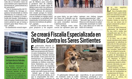 Portada RCG Fronteriza [27 de julio de 2026] Fortalecen la ruta Vino y Dinos en Coahuila; se creará Fiscalía especializada para delitos contra los seres sintientes y más…