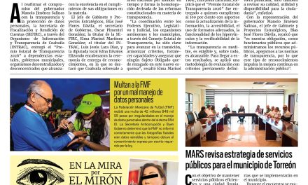 Portada RCG Lagunera [13 de julio de 2026] Coahuila refuerza su compromiso con la transparencia; MARS revisa estrategia de servicios públicos para Torreón y más…