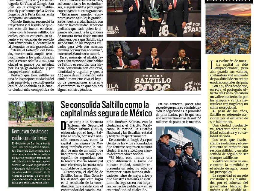 Portada RCG Media [25 de julio de 2026] Saltillo celebra 449 años de grandeza; se consolida Saltillo como la capital más segura de México y más…