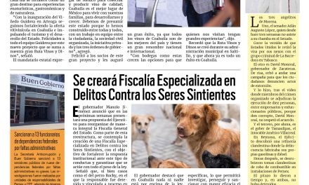 Portada RCG Media [27 de julio de 2026] Fortalecen la ruta Vino y Dinos en Coahuila; se creará Fiscalía especializada para delitos contra los seres sintientes y más…