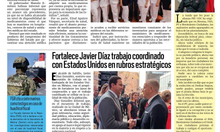 Portada RCG Media [31 de julio de 2026] Mantiene Coahuila abasto histórico de medicamentos; fortalece Javier Díaz trabajo coordinado con Estados Unidos en rubros estratégicos y más…