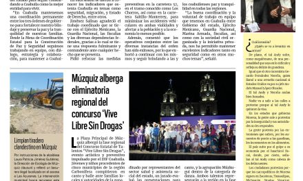 Portada RCG Carbonífera [20 de agosto de 2026] Gobernador Manolo Jiménez refuerza la seguridad de Coahuila; Múzquiz alberga eliminatoria regional del concurso ‘Vive Libre, Sin Drogas’ y más…