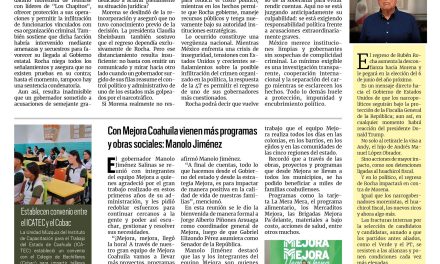 Portada RCG Carbonífera [22 de agosto de 2026] Regresó el narcogobernador de Morena; con Mejora Coahuila vienen más programas y obras sociales: Manolo Jiménez y más…