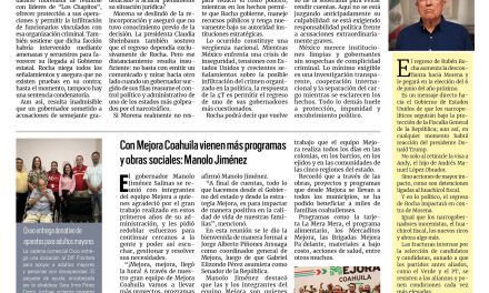 Portada RCG Centro [22 de agosto de 2026] Regresó el narcogobernador de Morena; con Mejora Coahuila vienen más programas y obras sociales: Manolo Jiménez y más…