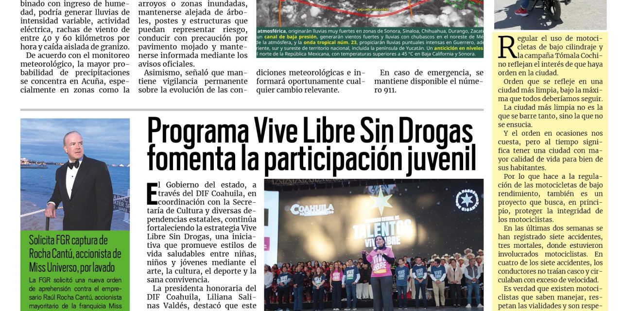 Portada RCG Fronteriza [2 de agosto de 2026] Protección Civil mantiene alerta por tormentas fuertes en la región; Solicitan a adultos mayores llevar documentos completos para trámite del INAPAM y más…