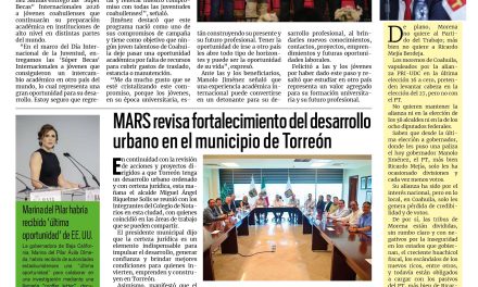 Portada RCG Lagunera [13 de agosto de 2026] Entrega Manolo Jiménez ‘Súper Becas’ para jóvenes coahuilenses; MARS revisa fortalecimiento del desarrollo urbano de Torreón y más…