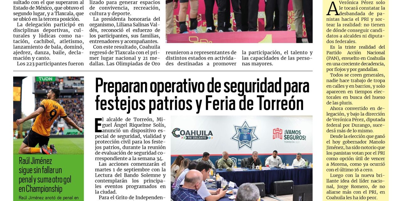 Portada RCG Lagunera [30 de agosto de 2026] Coahuila conquista 1er lugar nacional en Olimpiadas de Oro; Ofrecen cursos gratuitos de salud mental en Torreón y más…