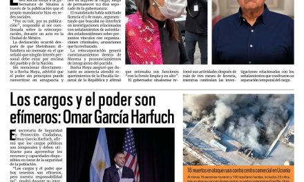 Portada RCG Nacional e Internacional [23 de agosto de 2026] Me enteré por su tuit: Sheinbaum sobre regreso de Rubén Rocha; Los cargos y el poder son efímeros: Harfuch y más…