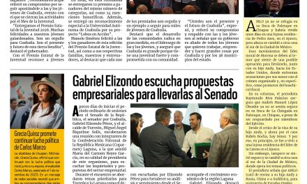 Portada RCG Media [28 de agosto de 2026] Entrega Manolo Jiménez el Premio Estatal de la Juventud; Gabriel Elizondo escucha propuestas empresariales para llevarlas al Senado y más…