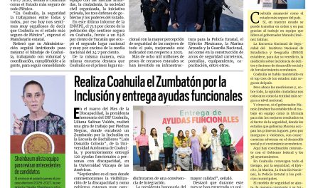 Portada RCG Carbonífera [11 de septiembre de 2026] Coahuila es el estado más seguro de México: Manolo Jiménez Salinas; realiza Coahuila el Zumbatón por la Inclusión y entrega ayudas funcionales   y más…