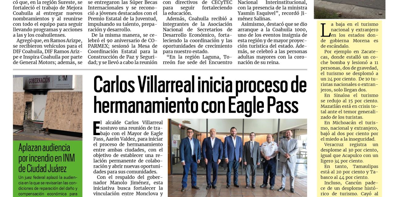 Portada RCG Centro [2 de septiembre de 2026] Agosto fue un mes de mucho trabajo y resultados: Manolo Jiménez; Carlos Villarreal inicia proceso de hermanamiento con Eagle Pass y más…