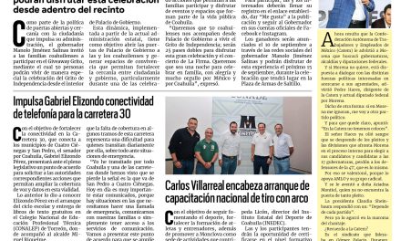 Portada RCG Centro [8 de septiembre de 2026] Invita Manolo a ciudadanos a vivir en Palacio de Gobierno el Grito de Independencia; impulsa Gabriel Elizondo conectividad de telefonía para la carretera 30 y más…
