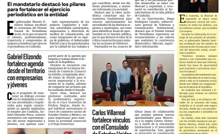 Portada RCG Centro [18 de septiembre de 2026] En Coahuila los periodistas ejercen su profesión con seguridad: Manolo Jiménez; Gabriel Elizondo fortalece agenda desde el territorio con empresarios y jóvenes  y más…