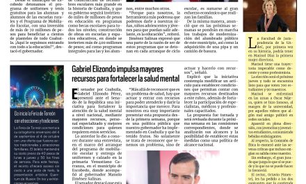 Portada RCG Lagunera [5 de septiembre de 2026] Inicia Manolo Jiménez entrega de uniformes y tenis gratuitos; aGabriel Elizondo impulsa mayores recursos para fortalecer la salud mental y más…