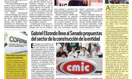 Portada RCG Lagunera [29 de septiembre de 2026] En Coahuila asumimos los desafíos trabajando en equipo: Manolo Jiménez; Gabriel Elizondo lleva al Senado propuestas del sector de la construcción y más…