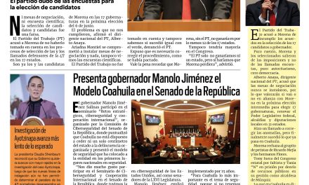 Portada RCG Lagunera [29 de septiembre de 2026] PT acusa a Morena de montar una farsa; presenta gobernador Modelo Coahuila en el Senado de la República y más…
