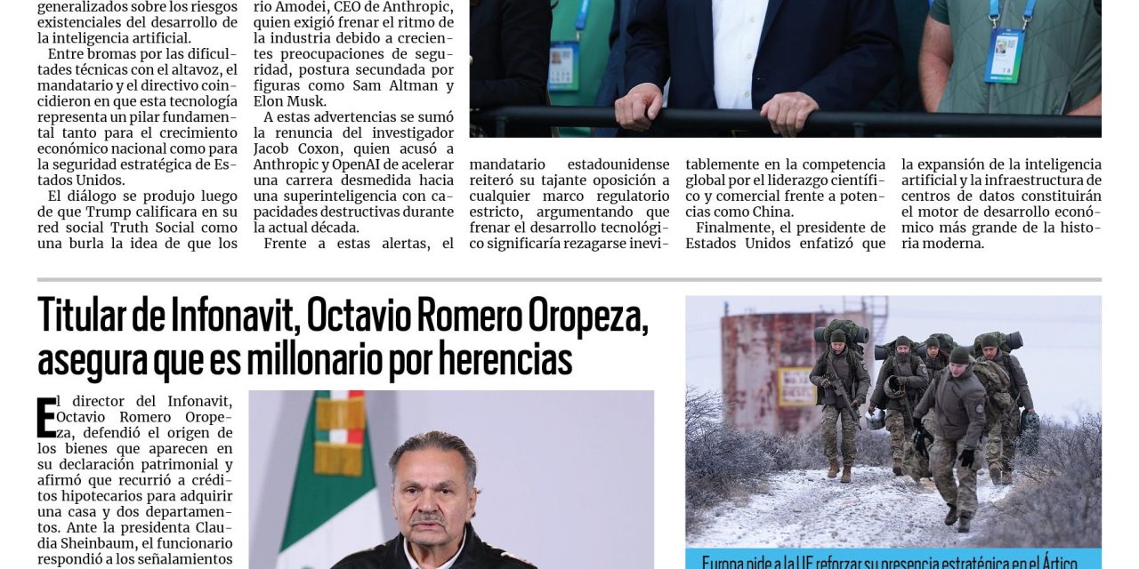 Portada RCG Nacional e Internacional [15 de septiembre de 2026] Donald Trump desestima riesgos de la inteligencia artificial; titular de Infonavit, Octavio Romero Oropeza, asegura que es millonario por herencias y más…