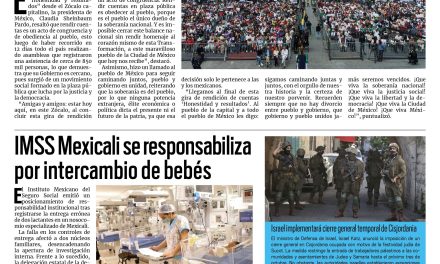Portada RCG Nacional e Internacional [28 de septiembre de 2026] Rendir cuentas es un acto de congruencia y de obediencia al pueblo: Claudia Sheinbaum; IMSS Mexicali se responsabiliza por intercambio de bebés y más…