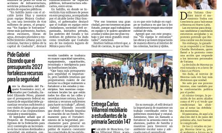 Portada RCG Centro [6 de octubre de 2026] ‘En Equipo le Entramos’ con grandes obras: Manolo Jiménez; pide Gabriel Elizondo que el presupuesto 2027 fortalezca recursos para la seguridad y más…