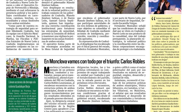 Portada RCG Centro [10 de octubre de 2026] Coahuila blinda con  Nuevo León límites estatales; en Monclova vamos con todo por el triunfo: Carlos Robles y más…