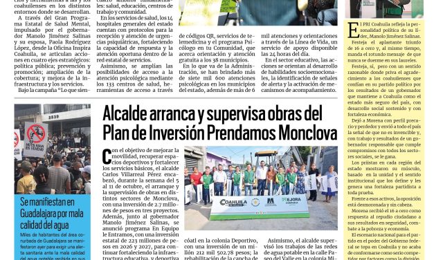 Portada RCG Centro [12 de octubre de 2026] Fortalece Coahuila la atención a la salud mental en todo el estado; alcalde arranca y supervisa obras del Plan de Inversión Prendamos Monclova y más…