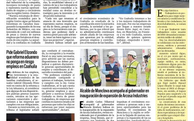 Portada RCG Centro [14 de octubre de 2026] Inversión millonaria genera cientos de empleos en la región Centro; pide Gabriel Elizondo que reforma aduanera no ponga en riesgo empleos en Coahuila y más…